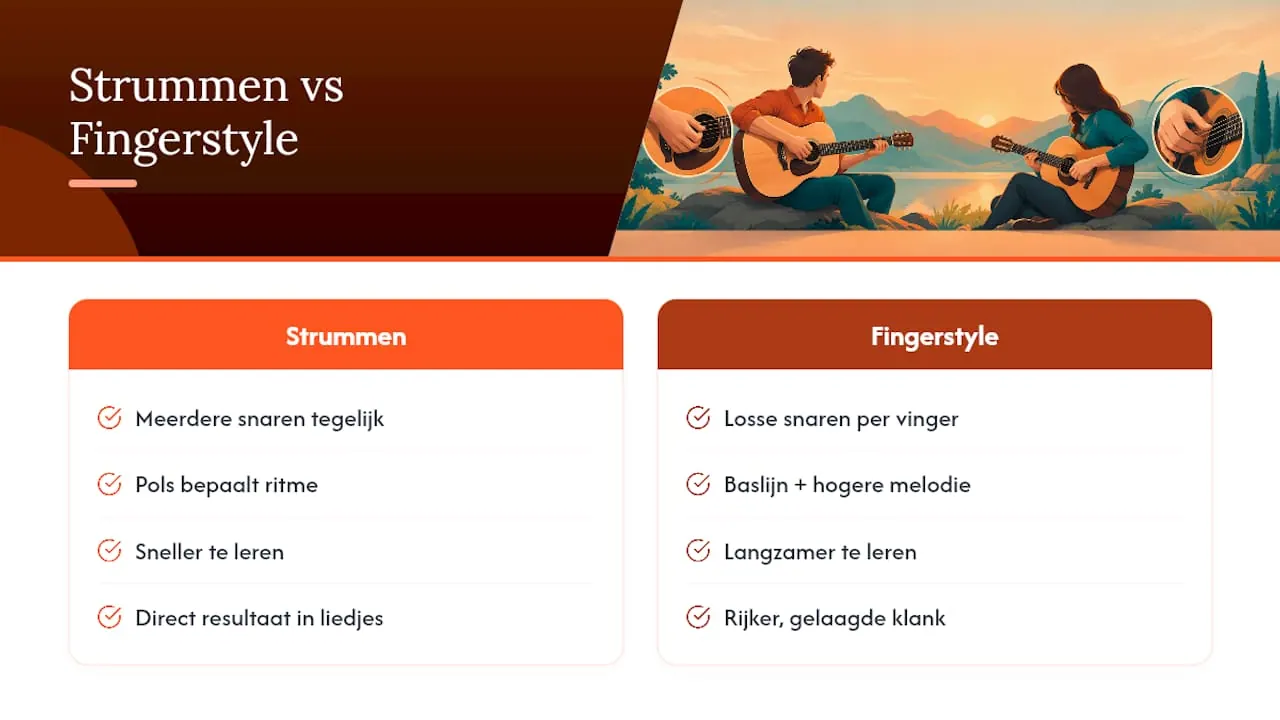 Vergelijking tussen strummen en fingerstyle