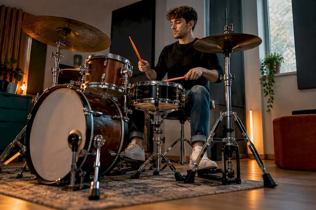 Drummer traint onafhankelijkheid van vier ledematen