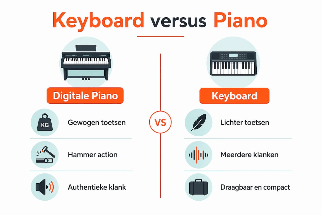 Infographic: verschil tussen een keyboard en een digitale piano