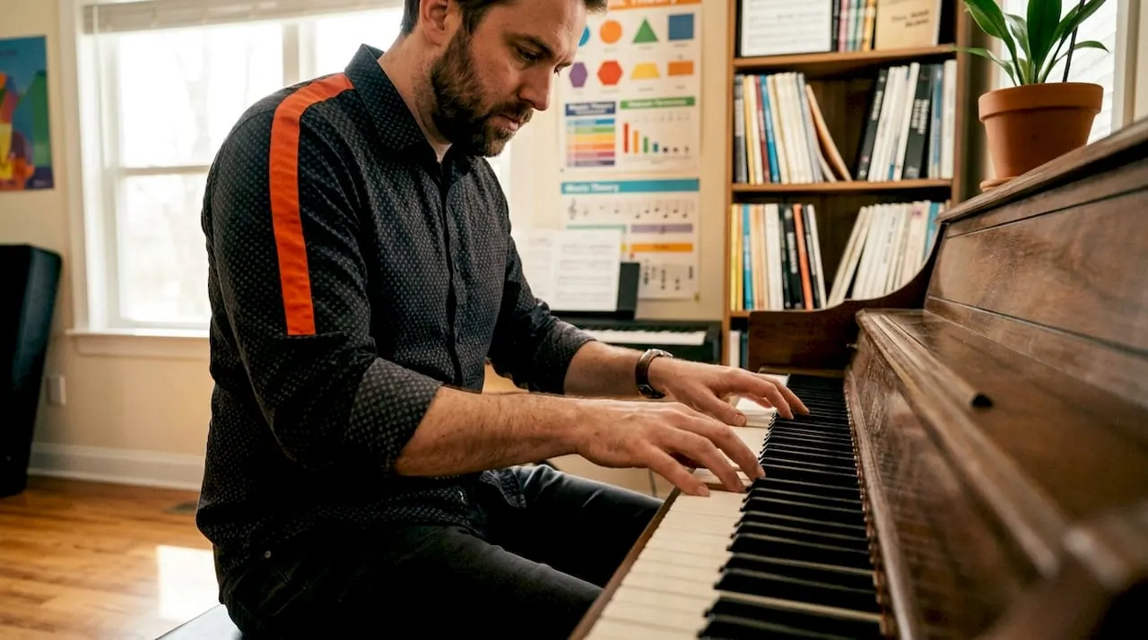 Detailfoto van een piano met verzwaarde toetsen
