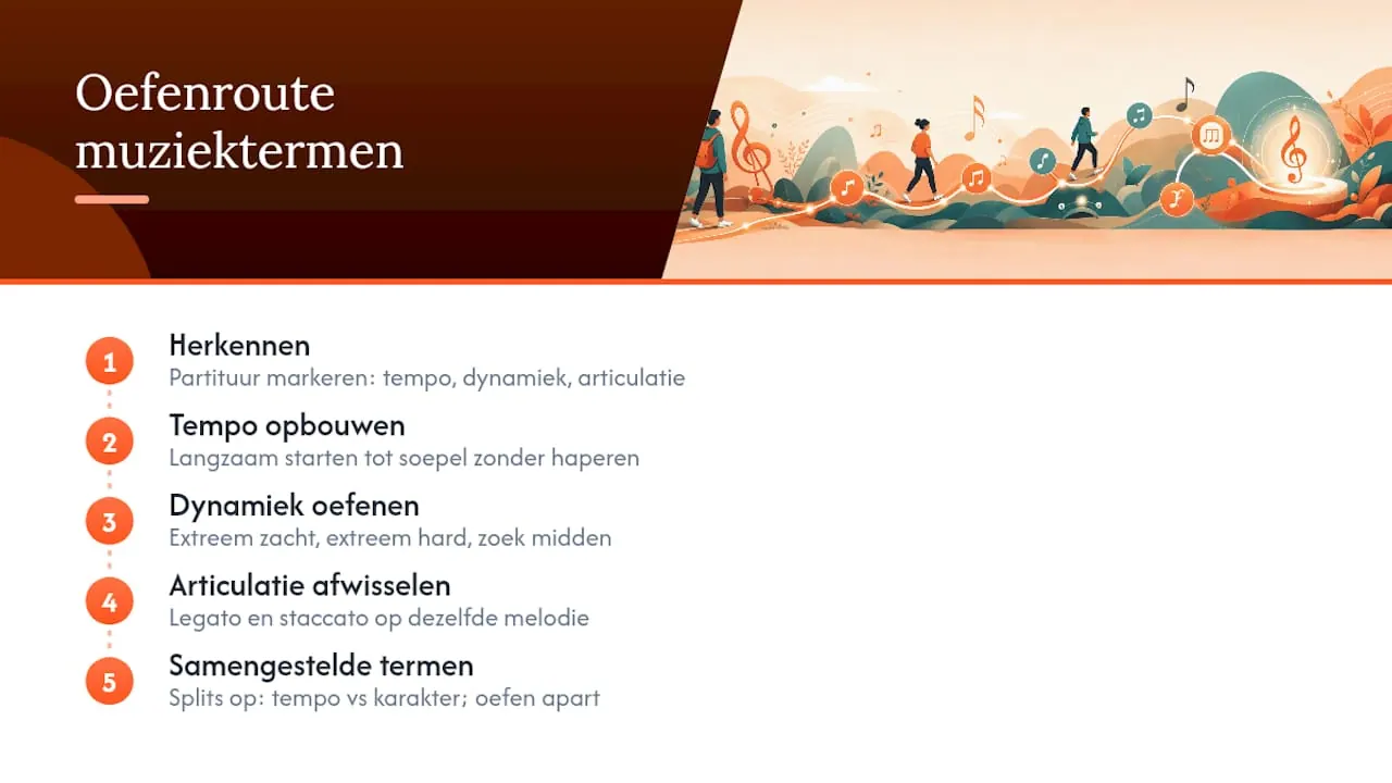 Stap-voor-stap oefenplan voor muziektermen