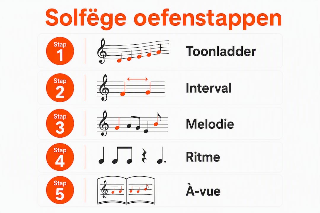 Infographic: vijf praktische stappen om je solfègevaardigheden te oefenen