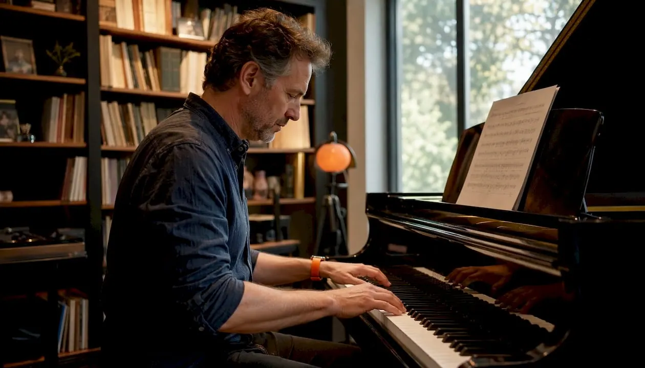 Handen spelen de C-majeur toonladder op de pianotoetsen.